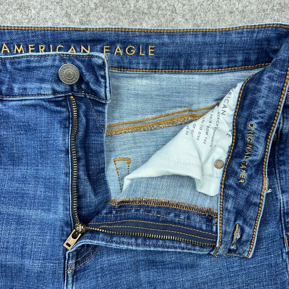 American Eagle Jeans Mens 33x32 Original Taper Blue‎ Distressed Stretch Denim - Picture 4 of 14